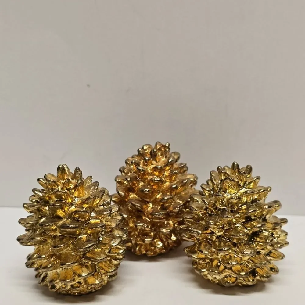 Department 56 gold pinecones metal vintage Christmasfigurines Set Of 3